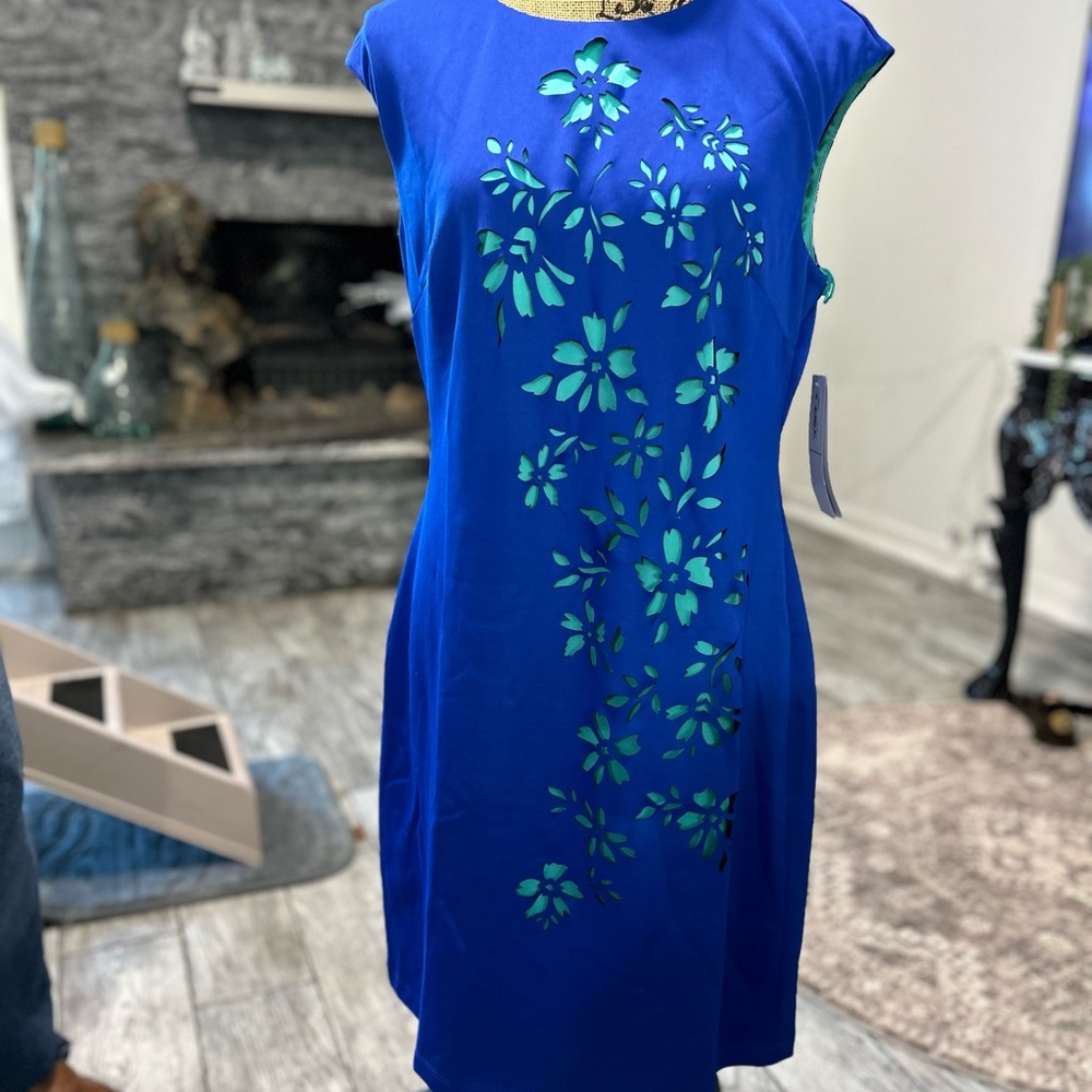 Floral Blue  cut out Dress